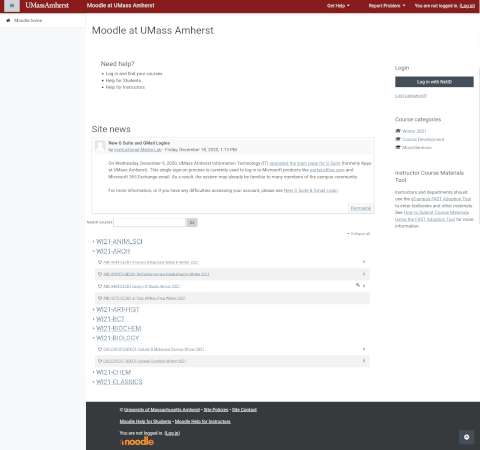 UMass Moodle homepage
